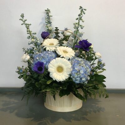 flowers in a basket-Van Florist delivery Vancouver - FB019 It's a New Boy Floral Basket