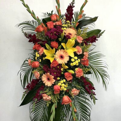 Golden Sunset Standing Spray-sympathy casket spray-Van Florist delivery Vancouver