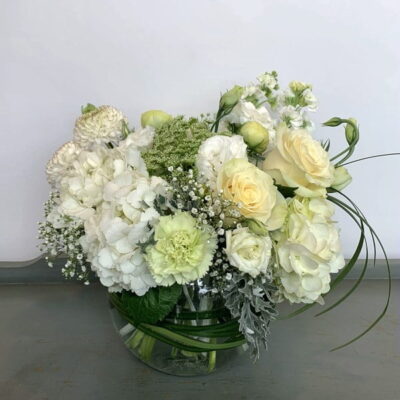 white flower arrangement-Van Florist delivery Vancouver