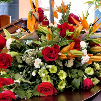 CF014 Bird and Paradise Casket Flower Arrangement