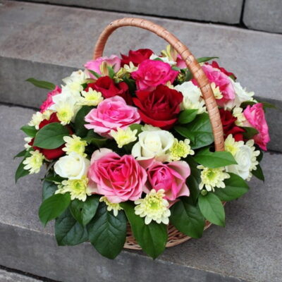 FB006 Pink and White Floral Basket